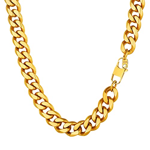 PROSTEEL Herren lang Halskette 18k vergoldet Panzerkette 76cm 12mm breit kubanische Gliederkette Link Chain Necklace Hip Hop Stil Kette Modeschmuck Accessoire für Männer von PROSTEEL