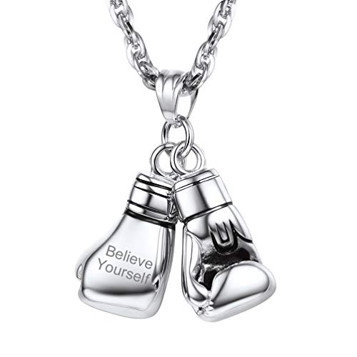 PROSTEEL Herren personalisiert Halskette Edelstahl Boxhandschuhe Handschuhe Anhänger mit 60cm Singapurkette Trendig Sportliche Name Gravur Boxing ModeSchmuck Accessoire für Jungen Männer von PROSTEEL