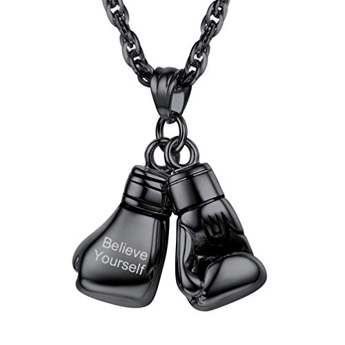 PROSTEEL Herren personalisiert Kette schwarz Edelstahl Anhänger mit Kette Sportliche Name Gravur Handschuhe Boxhandschuhe Halskette Sportliche ModeSchmuck Accessoire für Weihnachten Geburtstag von PROSTEEL