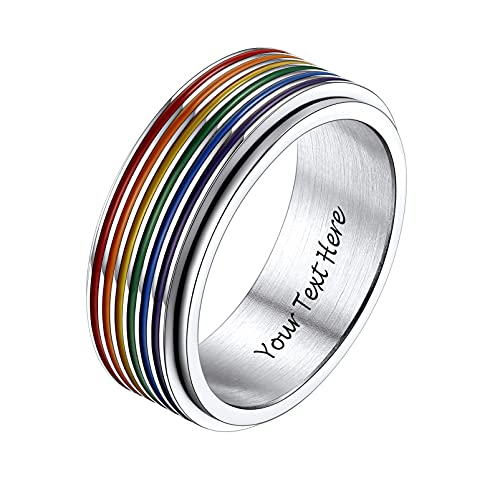 PROSTEEL Herren personalisiert Regenbogen Bandring Edelstahl Größe 62 LGBTQ Spinner Ring Gay Pride Ring für Männer Stressabbau Fingerringe Finger Modeschmuck Accessoire von PROSTEEL