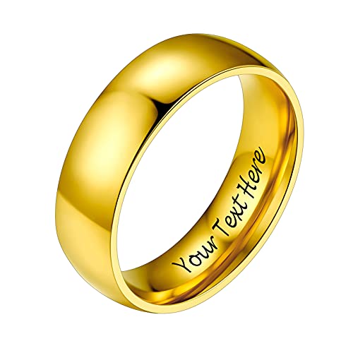 PROSTEEL Herren personalisiert Ring 18k vergoldet Größe 54 hochglanzpoliert Bandring 6mm breit Simple Band Ring Partnerring für Männer, Modeschmuck Accessoire für Geburtstag Jahrestag von PROSTEEL