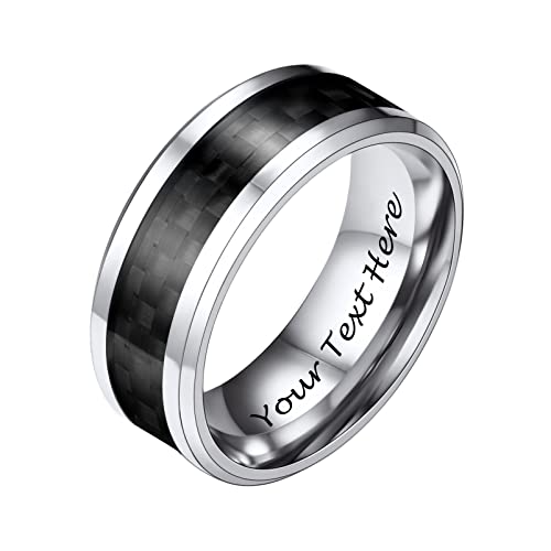 PROSTEEL Herren personalisiert Trauring hochglanzpoliert Bandring Größe 59 Simpel Edelstahl 8mm breit Band Ring mit Kohlefaser Partnerring für Männer Modeschmuck Accessoire für Weihnachten von PROSTEEL