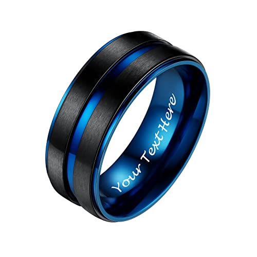 PROSTEEL Herren personalisiert Trauring schwarz+blau Bandring Größe 59 Edelstahl 8mm breit Band Ring zweifarbiger Partnerring für Männer Modeschmuck Accessoire für Weihnachten von PROSTEEL