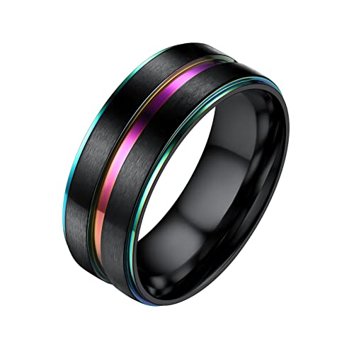 PROSTEEL Herren zweifarbiger Ring Edelstahl Größe 54 schwarz+bunt Bandring 8mm breit stilvoller Band Ring Partnerring für Männer, Modeschmuck Accessoire für Geburtstag Jahrestag von PROSTEEL