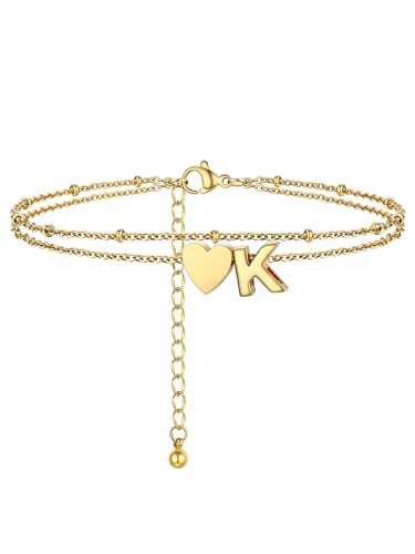 PROSTEEL Herz Fußkettchen für damen, Buchstabe K Fußkette 22cm, Gold Dopple Fußkettchen Mädchen PROSTEEL Herz Fußkettchen für damen, Buchstabe K Fußkette 22cm, Gold Dopple Fußkettchen Mädchen von PROSTEEL