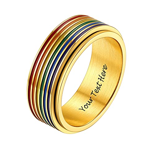 PROSTEEL Homosexuell Gay Pride Spinner Ring Größe 59 18k vergoldet personalisiert Stressabbau Bandring drehbarer LGBTQ Verlobungsring Partnerring Modeschmuck Accessoire für Männer von PROSTEEL