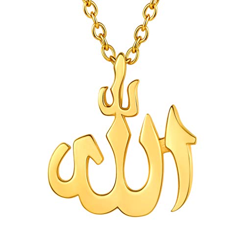 PROSTEEL Islamische Kette für Frauen Männer 18k vergoldet Arabisches Schriftzeichen Allah Anhänger mit 50+5cm Rolokette Amulette religiöser Modeschmuck Accessoire von PROSTEEL