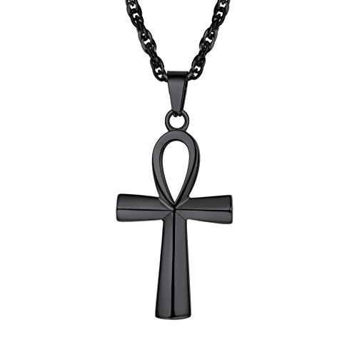 PROSTEEL Symbol des Lebens Halskette Herren schwarz Edelstahl Ankh Kreuz Anhänger mit 60cm Singapurkette ägyptische Henkelkreuz religiöser Modeschmuck Geschenk für Männer Jungen von PROSTEEL