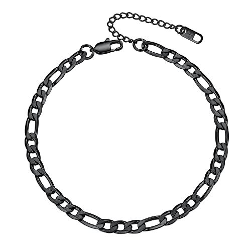 PROSTEEL Klassische Figarokette Fußkettchen Schwarz Fußkette 6mm 22+5cm verstellbar Fußband Unisex Sommer Schmuck Accessoire für Männer Frauen von PROSTEEL