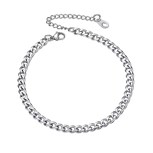 PROSTEEL Klassische Fußkette für Damen Mädchen Edelstahl 4,8mm Panzerkette Fußarmband 22+5cm verstellbar kubanische Fußkettchen für Männer Jungen Sommer Schmuck Accessoire von PROSTEEL