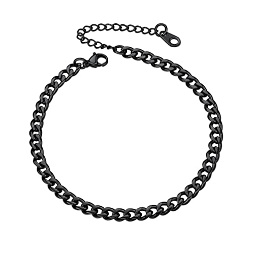 PROSTEEL Klassische Schwarz Fußkette für Damen Mädchen 4,8mm Panzerkette Fußarmband 22+5cm verstellbar kubanische Fußkettchen für Männer Jungen Sommer Schmuck Accessoire von PROSTEEL