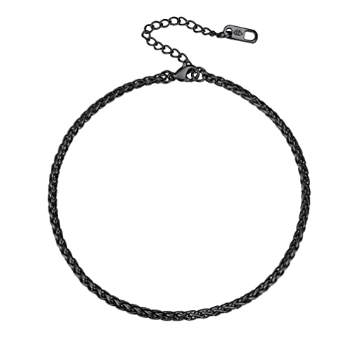 PROSTEEL Klassische Weizenkette Fußkettchen Schwarz Fußkette 6mm 22+5cm verstellbar Fußband Unisex Sommer Schmuck Accessoire für Männer Frauen von PROSTEEL