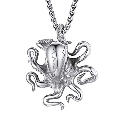 PROSTEEL Krake Kette für Herren Edelstahl Octopus Form Anhänger Halskette 55+5cm Weizenkette Krake Modeschmuck Accessoire für Geburtstag von PROSTEEL