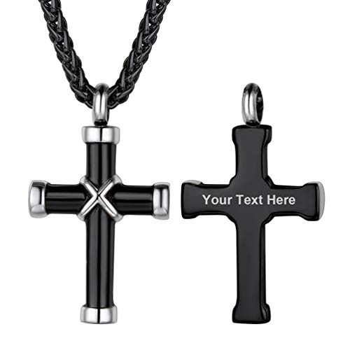 PROSTEEL Kreuz Form Urne Kette schwarz Edelstahl Herren Andenken Asche personalisiert Anhänger Halskette 55cm Weizenkette trendig Memorial Kremation Modeschmuck Accessoire von PROSTEEL