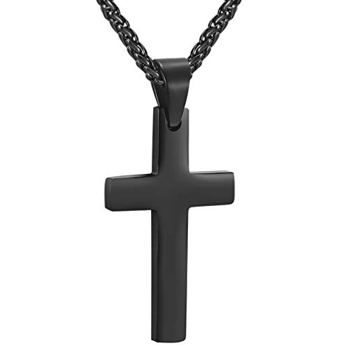 PROSTEEL Kreuzanhänger Edelstahl Christlich Kreuz Halskette Minimalist Unisex Halskette für Männer Frauen Jungen Mädchen, Schwarz-L von PROSTEEL