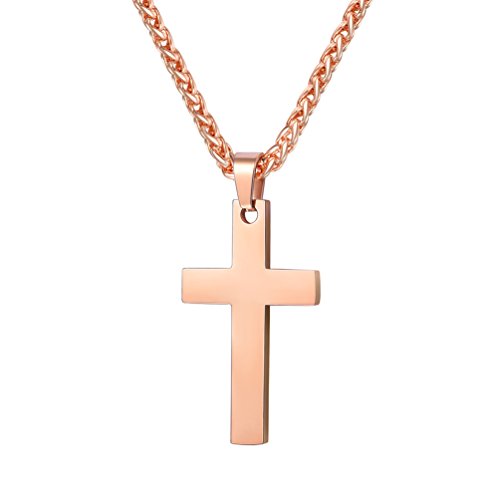 PROSTEEL Kreuzanhänger Edelstahl Christlich Kreuz Halskette Minimalist Unisex Halskette für Männer Frauen Jungen Mädchen, Rosegold-L von PROSTEEL
