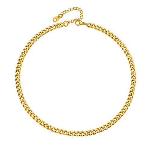 PROSTEEL Kurze Kette Collier Damen 18k vergoldet 4,8mm Panzerkette 36cm verstellbar Choker Necklace schwer Glieder Link Halsband für Frauen Mädchen Modeschmuck Geschenk für Weihnachten Valentinstag von PROSTEEL