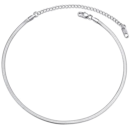 PROSTEEL Kurze Kette Collier Damen Edelstahl 3mm Schlangenkette 46cm/55cm verstellbar Choker Necklace Halsband für Frauen Mädchen Modeschmuck Accessoire für Weihnachten Valentinstag von PROSTEEL