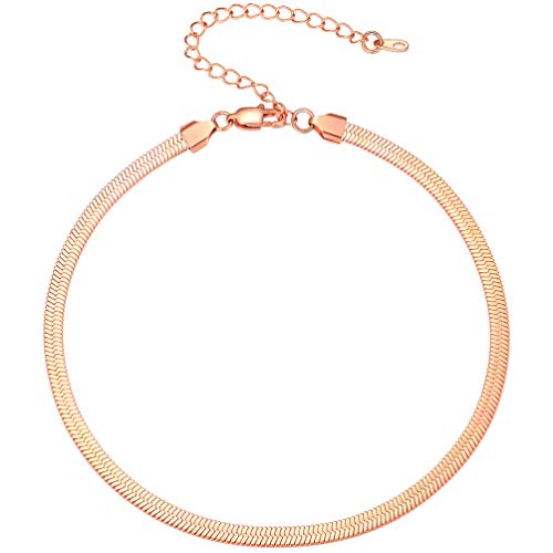 PROSTEEL Kurze Kette Rosegold vergoldet Damen Choker Necklace 32+9cm verstellbar Schlangenkette Halsband 5mm breit Halskette Modeschmuck Accessoire für Muttertag Jahrestag von PROSTEEL