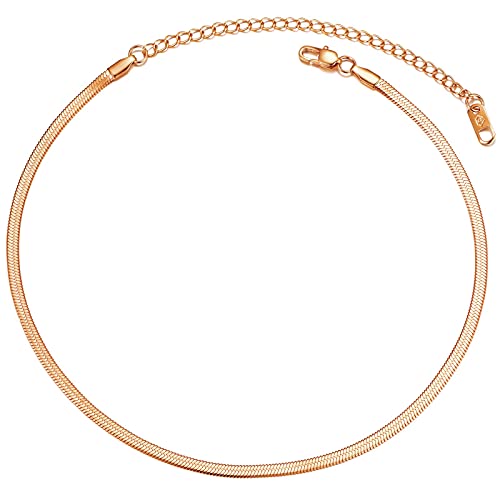 PROSTEEL Kurze Kette Rosegold vergoldet Damen Choker Necklace 32cm/41cm verstellbar Schlangenkette Halsband 3mm breit Halskette Modeschmuck Accessoire für Muttertag Jahrestag von PROSTEEL