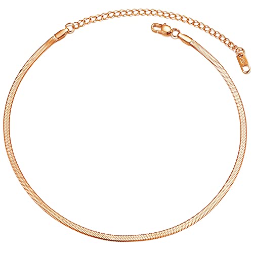 PROSTEEL kurze Kette Rosegold vergoldet Damen Choker Necklace 46+9cm verstellbar Schlangenkette Halsband 3mm breit Halskette Modeschmuck Accessoire für Muttertag Jahrestag von PROSTEEL