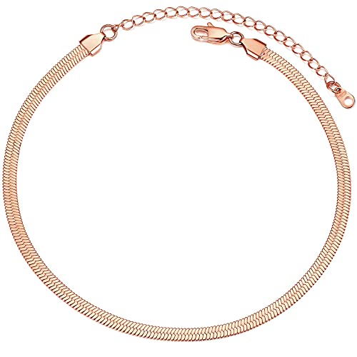 PROSTEEL kurze Kette Rosegold vergoldet Damen Choker Necklace 46cm/55cm verstellbar Schlangenkette Halsband 5mm breit Halskette Modeschmuck Accessoire für Muttertag Jahrestag von PROSTEEL