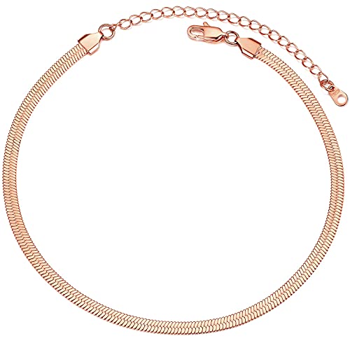 PROSTEEL Kurze Kette Rosegold vergoldet Damen Choker Necklace 46cm/55cm verstellbar Schlangenkette Halsband 5mm breit Halskette Modeschmuck Accessoire für Muttertag Jahrestag von PROSTEEL