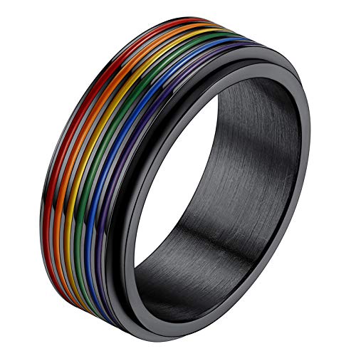 PROSTEEL LGBTQ Homosexuell Drehring für Männer Frauen Gay Pride Spinner Ring drehbarer Band Ring schwarz Edelstahl Fingerring Modeschmuck Accessoire, Größe 57 von PROSTEEL