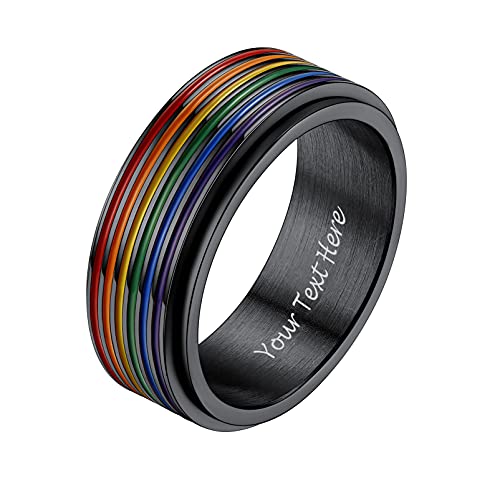 PROSTEEL LGBTQ Homosexuell Drehring für Männer Frauen Gay Pride personalisiert Spinner Ring drehbarer Band Ring schwarz Edelstahl Fingerring Modeschmuck Accessoire, Größe 57 von PROSTEEL