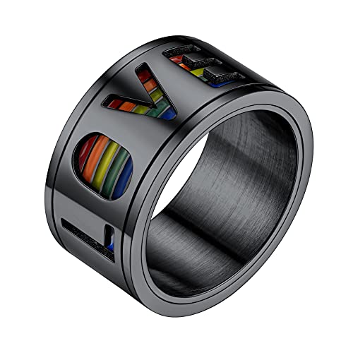 PROSTEEL LGBTQ LOVE IS LOVE Spinner Ring schwarz Edelstahl Stressabbau Bandring Größe 67 drehbarer Band Ring Drehring Partnerring Modeschmuck Accessoire für Männer von PROSTEEL