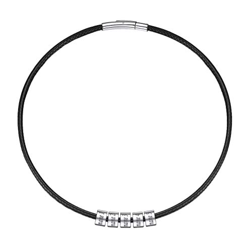 PROSTEEL Lederkette personalisiert für Damen Mädchen 46cm 3mm geflochtene Halskette mit 5 Namen Gravur Beads schwarz Kordelkette Collier Schmuck BFF Geschenk für Freundschaft Partnerschaft von PROSTEEL