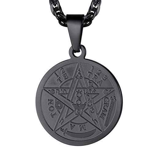 PROSTEEL Solomon Pentagramm Siegel Halskette schwarz Medaille Anhänger mit 55+5cm Singapurkette Amulett Modeschmuck Accessoire für Männer Frauen von PROSTEEL