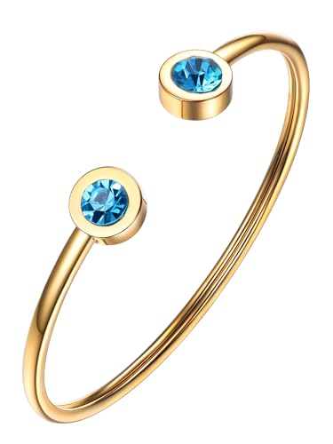 PROSTEEL März Geburtsstein Armband 18k vergoldet offener Armreif Frauen Mädchen Armband Minimalismus ModeSchmuck Accessoire für Geburtstag Weihnachten Muttertag(Gold) von PROSTEEL