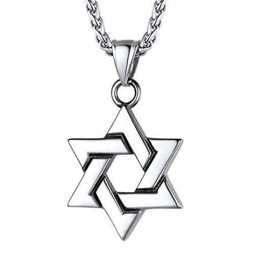 PROSTEEL Magen David Kette für Herren Edelstahl Davidstern Anhänger Halskette Schild Davids Amulett Talisman mit 55+5cm Weizenkette Modeschmuck Accessoire für Geburtstag von PROSTEEL