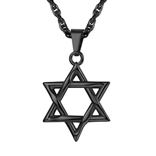 PROSTEEL Magen David Stern Anhänger mit 55+5cm Singapurkette schwarz Edelstahl Jüdischen Hexagramm Halskette Amulett Davidstern Modeschmuck Accessoire für Geburtstag von PROSTEEL