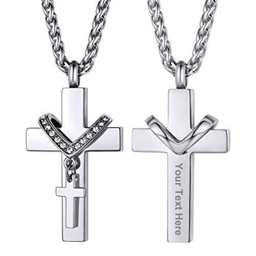 PROSTEEL Memorial Asche Andenken Anhänger Halskette Edelstahl personalisiert Doppel Kreuz Urne mit 55cm Weizenkette Schmuck Accessoire Erinnerung an Haustier Hunde Katze von PROSTEEL