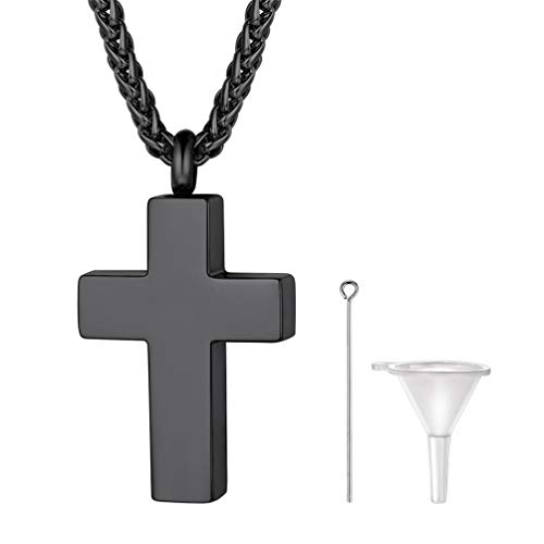 PROSTEEL Memorial Schmuck Herren christliche Kreuz Anhänger Halskette Andenke Asche Urne Kette schwarz Edelstahl Accessoire Erinnerung an Verwandte Haustier von PROSTEEL