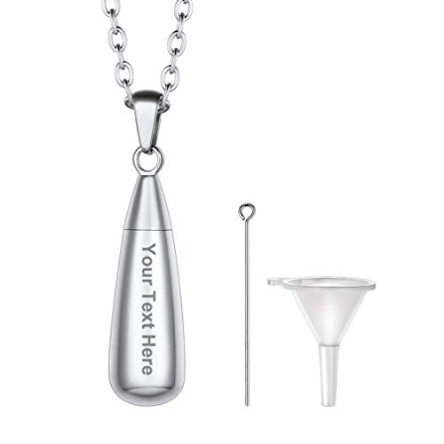 PROSTEEL Memorial Urne Kette Edelstahl personalisiert Wassertropfen Form Anhänger Halskette Erinnerung Kremation Asche Anhänger mit 50cm Kette religiöser Modeschmuck Andenken von PROSTEEL