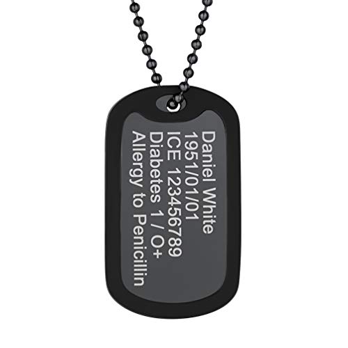 PROSTEEL Militärische Erkennungsmarke personalisiert Dog Tag im Armeestil mit Kugelkette und Silikon schwarz Edelstahl Medical Alert Anhänger Halskette Texte Gravur Geschenk für Geburtstag Vatertag von PROSTEEL