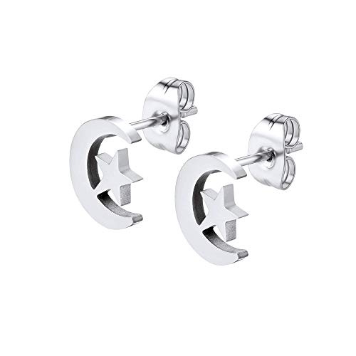 PROSTEEL Mond Stern Ohrringe Damen Mädchen Halbmond Ohrstecker Edelstahl Stud Earrings Ohr Piercing für Herren Jungen Ear Studs Modeschmuck für Weihnachten Geburtstag von PROSTEEL