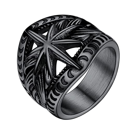 PROSTEEL Motorradfahrer Ring Schwarz Größe 72 Biker Vintage Statement Ring Sonnenlicht Fingerring Modeschmuck Accessoire für Halloween Party von PROSTEEL