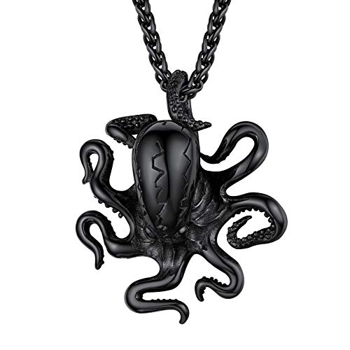 PROSTEEL Octopus Form Anhänger Halskette schwarz Edelstahl Krake mit 55+5cm Weizenkette für Biker Motorradfahrer Modeschmuck Accessoire von PROSTEEL