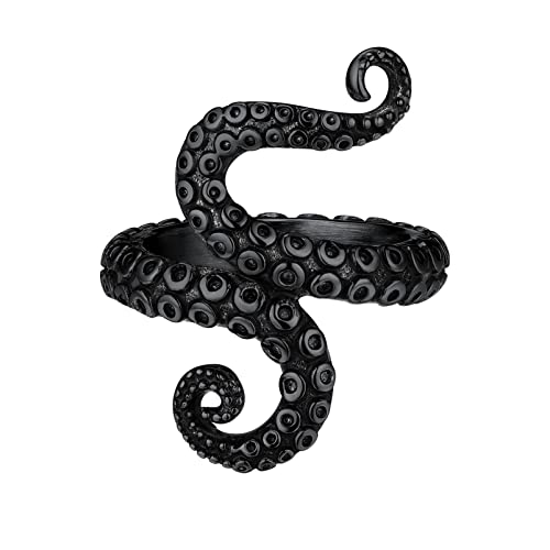 PROSTEEL Octopus Tentakel Ring Herren Gotik Punk Tintenfisch Kraken Fangarm Ring Größe 57 Schwarz Tiefsee Statement Ring Biker Motorradfahrer Modeschmuck Accessoire von PROSTEEL