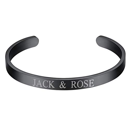 PROSTEEL Offeer Armreif für Männer Frauen Personalisiert Armband Schwarz Edelstahl Name Texte Gravur Armsprange Partnerarmband Freundschaft(schwarz/L) von PROSTEEL