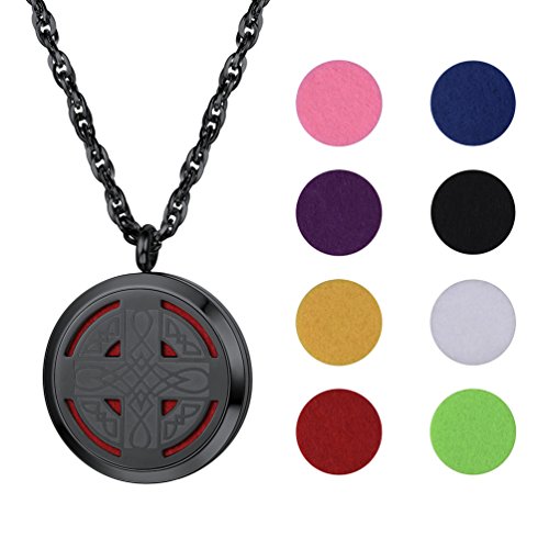 PROSTEEL Parfüm Anhänger Halskette Schwarz Edelstahl Damen Herren Hohl Kreuz Medaillon Ätherische Öle Diffusor Floating Locket mit Kette Schmuck Aromatherapie Accessoire mit 8 bunten Nachfüllpads von PROSTEEL