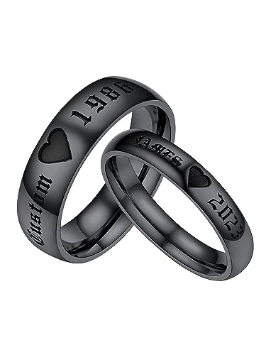 PROSTEEL Partnerringe Schwarz für Damen Herren 2 Stücke Ringe für Paare personalisierte Freundschaftsringe Verlobungsringe Hochzeitsringe Wedding Rings von PROSTEEL