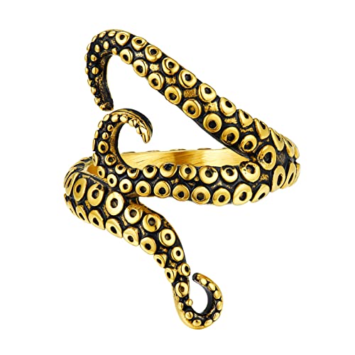 PROSTEEL Party Ring für Männer Frauen 18k vergoldet Tintenfisch Fangarme Ring Octopus Tentakel Design Statement Ring Punk Stil Modeschmuck Größe 57 (18.1) von PROSTEEL