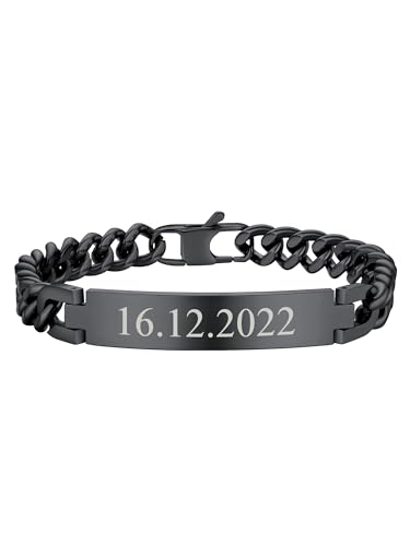 PROSTEEL Personalisiert Gravur ID Armband Identarmband 21cm lang Armkette schwarz Metall plattiert Herren 9mm breit Schildarmband Partnerarmband Panzerkette (schwarz) von PROSTEEL