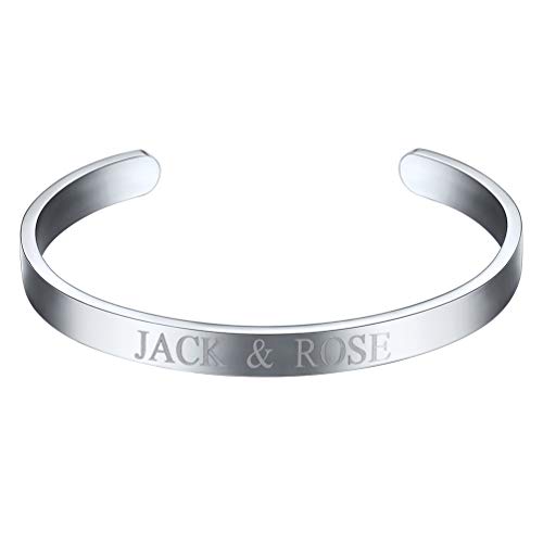PROSTEEL Personalisiert Offener Armband hochglanzpoliert Edelstahl Name Texte Gravur Armreif für Damen Herren Partnerarmband Freundschaft(Silber/L) von PROSTEEL
