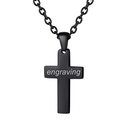 PROSTEEL Personalisierte Halskette Edelstahl Christlich Kreuz mit Kette Minimalist Name Gravur Modeschmuck für Männer Frauen Jungen Mädchen, Schwarz-S von PROSTEEL